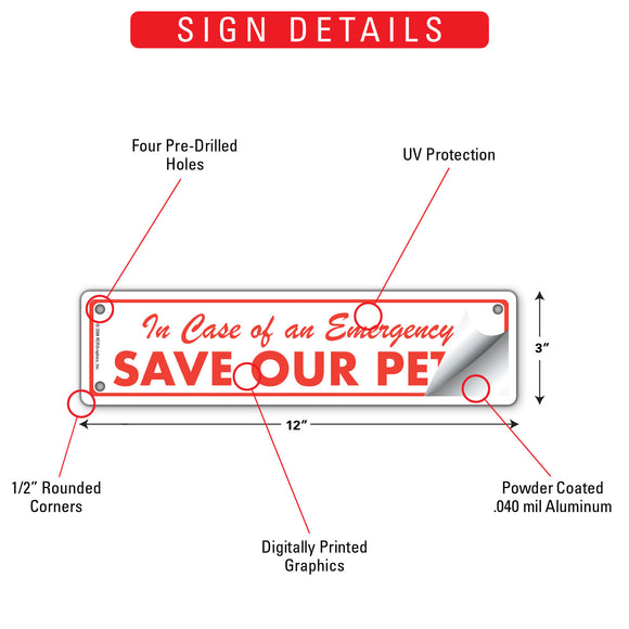 In Case Of An Emergency - Save Our Pets Sign or Sticker (12" x 3")