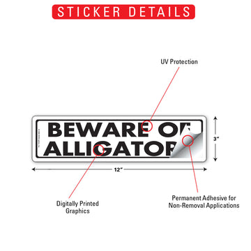 Beware Of Alligators Aluminum Sign or Vinyl Sticker - 12x3 Inch, Weatherproof Yard - 0