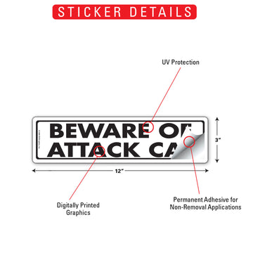 Beware Of Attack Cat Aluminum Sign or Vinyl Sticker - 12x3 Inch, Weatherproof Yard - 0