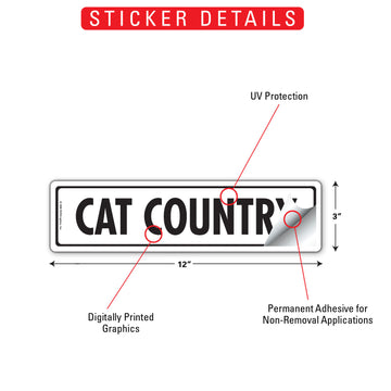 Cat Country Aluminum Sign or Vinyl Sticker - 12x3 Inch, Weatherproof Yard - 0