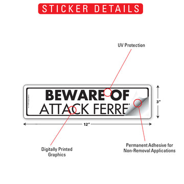 Beware Of Attack Ferret Aluminum Sign or Vinyl Sticker - 12x3 Inch, Weatherproof Novelty - 0
