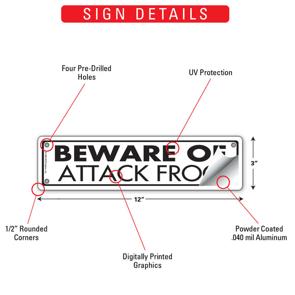 Beware Of Attack Frog Sign or Sticker (12" x 3")