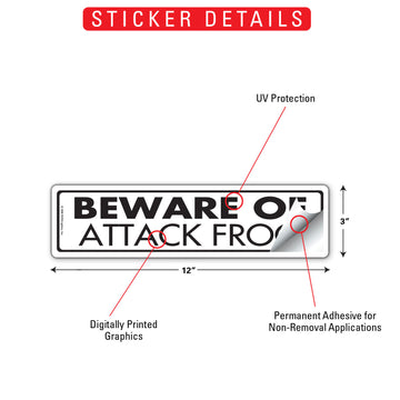 Beware Of Attack Frog Aluminum Sign or Vinyl Sticker - 12x3 Inch, Weatherproof Novelty - 0