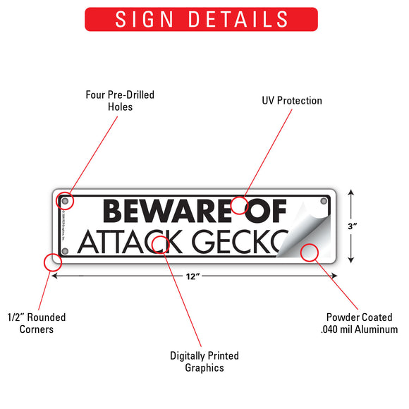 Beware Of Attack Geckos Sign or Sticker (12" x 3")