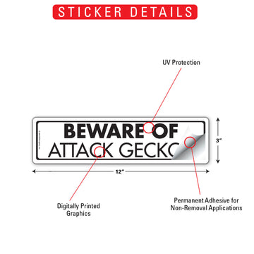 Beware Of Attack Geckos Aluminum Sign or Vinyl Sticker - 12x3 Inch, Weatherproof Novelty - 0