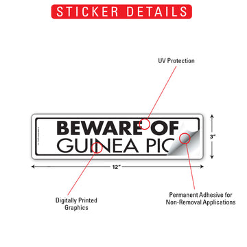 Beware Of Guinea Pig Aluminum Sign or Vinyl Sticker - 12x3 Inch, Weatherproof Novelty - 0