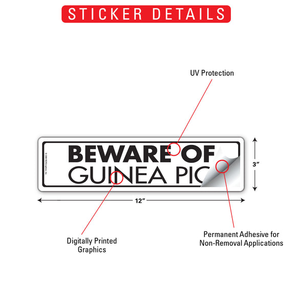 Beware Of Guinea Pig Sign or Sticker (12" x 3")