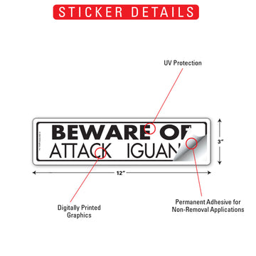 Beware Of Attack Iguana Aluminum Sign or Vinyl Sticker - 12x3 Inch, Weatherproof Novelty - 0