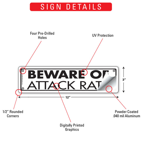 Beware Of Attack Rats Sign or Sticker (12" x 3")