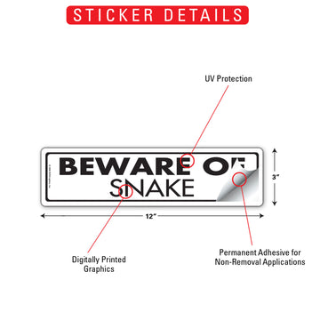 Beware Of Snake Aluminum Sign or Vinyl Sticker - 12x3 Inch, Weatherproof Yard - 0