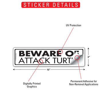 Beware Of Attack Turtle Aluminum Sign or Vinyl Sticker - 12x3 Inch, Weatherproof Novelty - 0