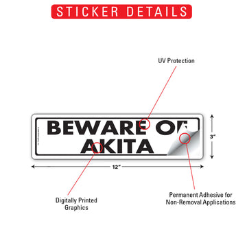 Akita - Beware of Dog Aluminum Sign or Vinyl Sticker - 12x3 Inch, Weatherproof Novelty - 0