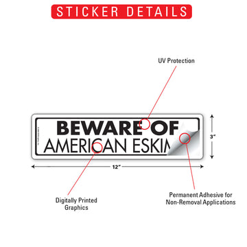American Eskimo - Beware of Dog Aluminum Sign or Vinyl Sticker - 12x3 Inch, Weatherproof Novelty - 0