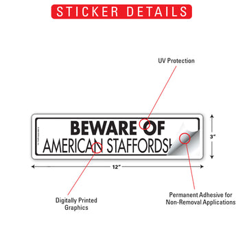 American Staffordshire Terrier - Beware of Dog Aluminum Sign or Vinyl Sticker - 12x3 Inch, Weatherproof Novelty - 0