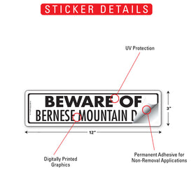 Beware Of Bernese Mountain Dog Sign or Sticker (12" x 3") - 0
