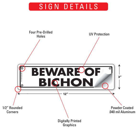 Beware Of Bichon Sign or Sticker (12" x 3")