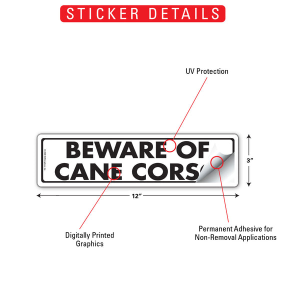Beware Of Cane Corso Sign or Sticker (12" x 3")