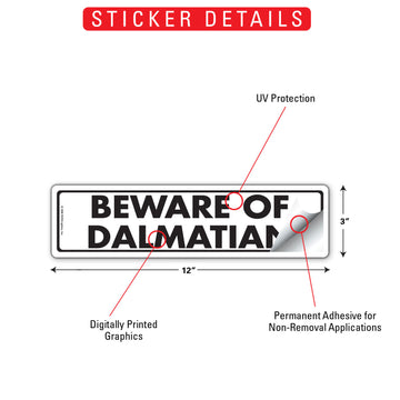 Dalmatian - Beware of Dog Aluminum Sign or Vinyl Sticker - 12x3 Inch, Weatherproof Novelty - 0