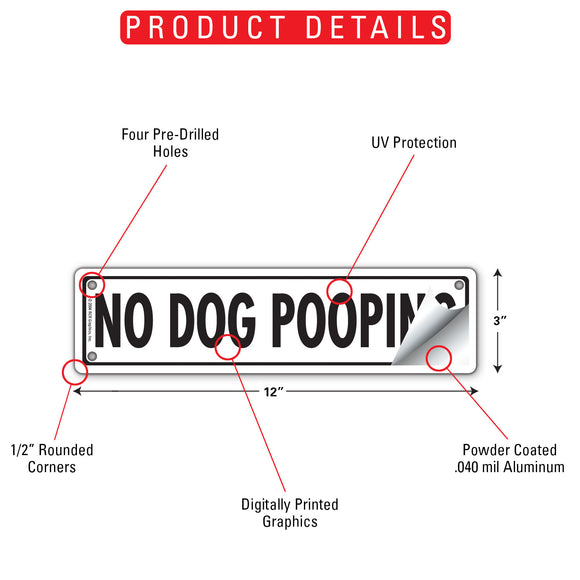 No Dog Pooping Sign or Sticker (12" x 3")