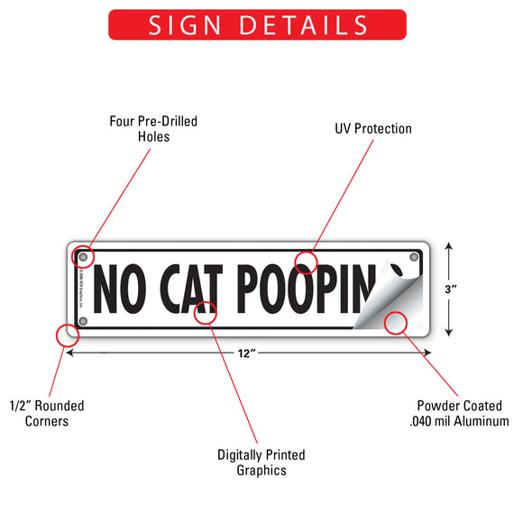 No Cat Pooping Sign or Sticker (12" x 3")