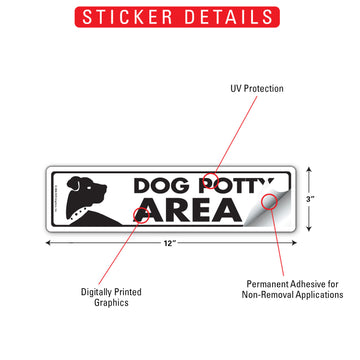Dog Potty Area Aluminum Sign or Vinyl Sticker - 12x3 Inch, Weatherproof Yard - 0