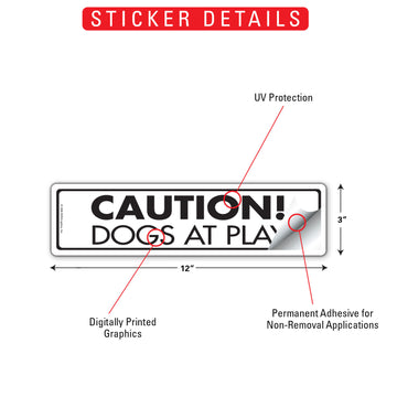 Dogs At Play Aluminum Sign or Vinyl Sticker - 12x3 Inch, Weatherproof Yard - 0
