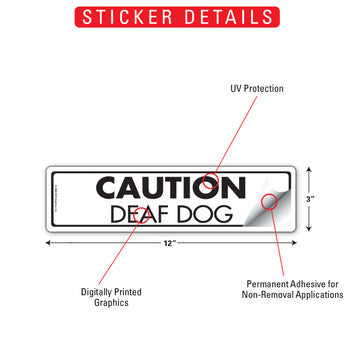 Caution Deaf Dog Aluminum Sign or Vinyl Sticker - 12x3 Inch, Weatherproof Yard Warning - 0