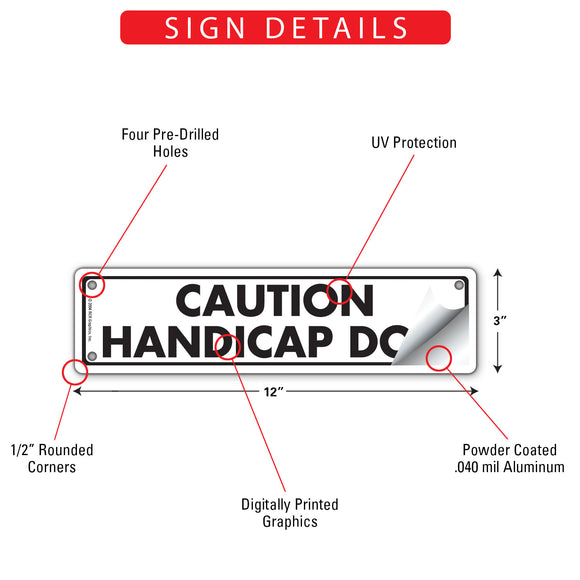 Caution! Handicap Dog Sign or Sticker (12" x 3")