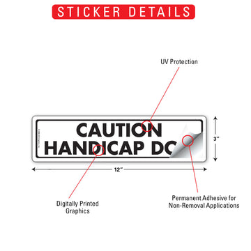 Caution Handicap Dog Aluminum Sign or Vinyl Sticker - 12x3 Inch, Weatherproof Yard Warning - 0