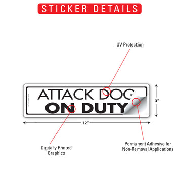 Attack Dog On Duty Aluminum Sign or Vinyl Sticker - 12x3 Inch, Weatherproof Yard - 0