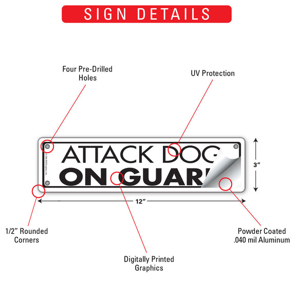 Attack Dog On Guard Sign or Sticker (12" x 3")