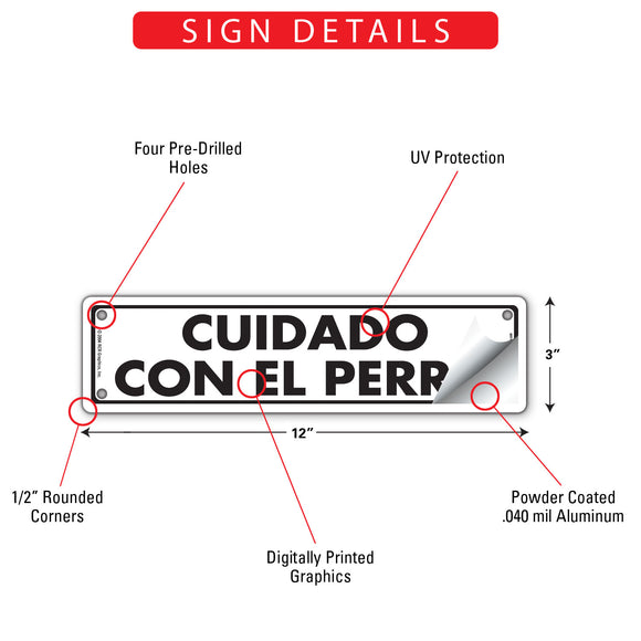 Cuidado Con El Perro (Beware of Dog) Sign or Sticker (12" x 3")