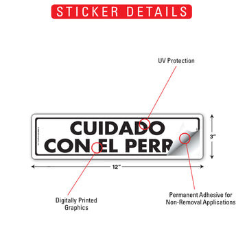 Cuidado Con El Perro Beware Of Dog Aluminum Sign or Vinyl Sticker - 12x3 Inch, Weatherproof Yard - 0