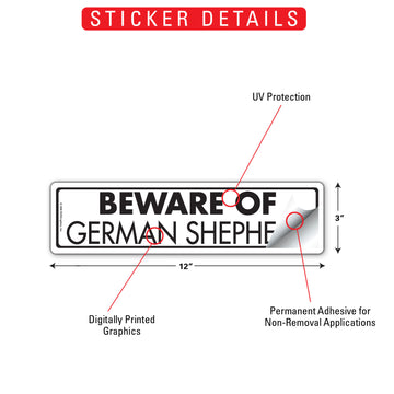 German Shepherd Beware of Dog Aluminum Sign or Vinyl Sticker - 12x3 Inch, Weatherproof Novelty - 0
