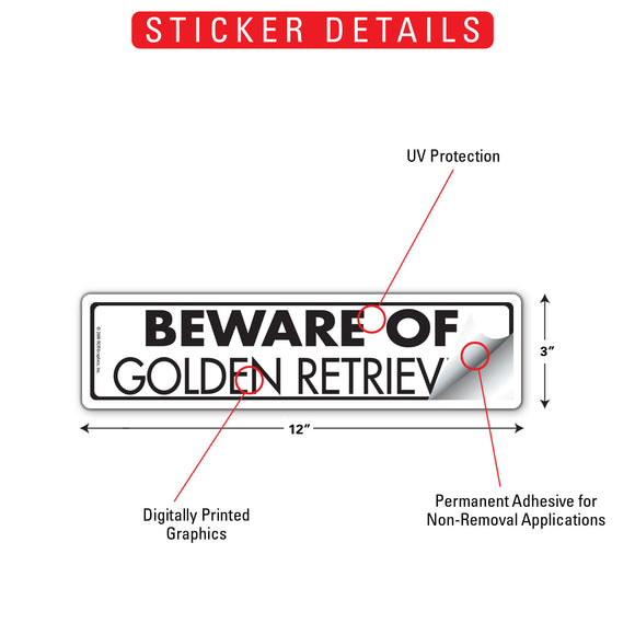 Beware Of Golden Retriever Sign or Sticker (12" x 3")