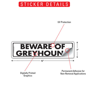 Greyhound Beware of Dog Aluminum Sign or Vinyl Sticker - 12x3 Inch, Weatherproof Novelty - 0