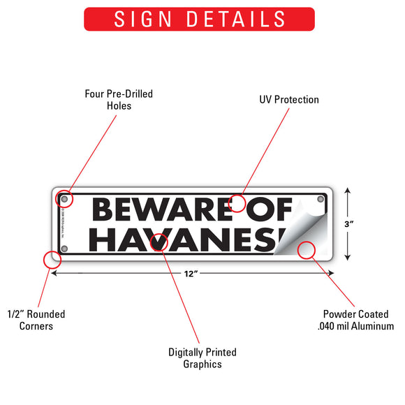 Beware Of Havanese Sign or Sticker (12" x 3")