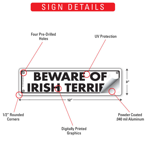 Beware Of Irish Terrier Sign or Sticker (12" x 3")