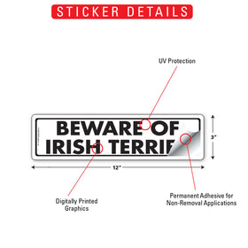 Beware Of Irish Terrier Sign or Sticker (12" x 3") - 0