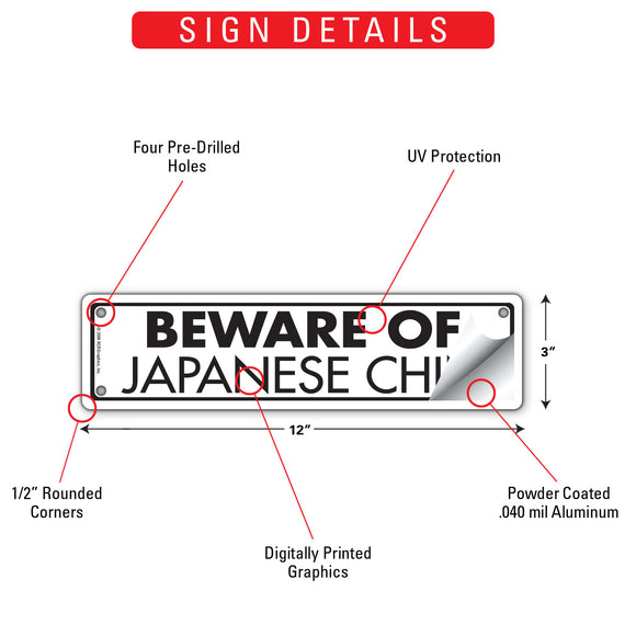 Beware Of Japanese Chin Sign or Sticker (12" x 3")