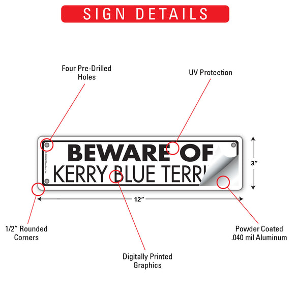 Beware Of Kerry Blue Terrier Sign or Sticker (12" x 3")