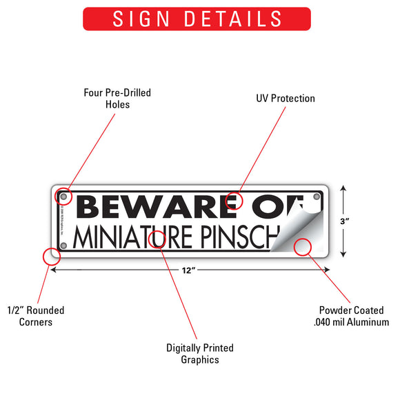 Beware Of Miniature Pinscher Sign or Sticker (12" x 3")
