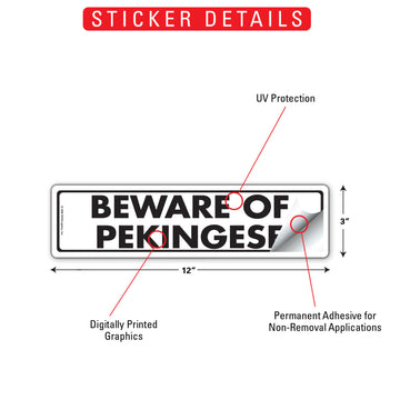 Pekingese - Beware of Dog Aluminum Sign or Vinyl Sticker - 12x3 Inch, Weatherproof Novelty - 0