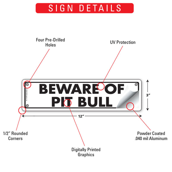 Beware Of Pit Bull Sign or Sticker (12" x 3")