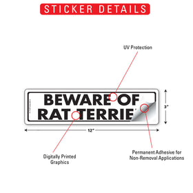 Beware Of Rat Terrier Sign or Sticker (12" x 3") - 0