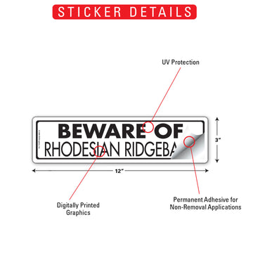 Rhodesian Ridgeback - Beware of Dog Aluminum Sign or Vinyl Sticker - 12x3 Inch, Weatherproof Novelty - 0