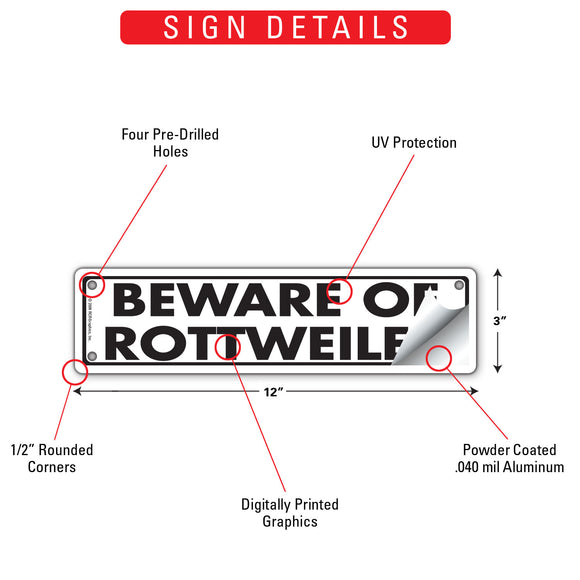 Beware Of Rottweiler Sign or Sticker (12" x 3")