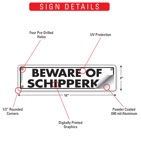 Beware Of Schipperke Sign or Sticker (12" x 3")