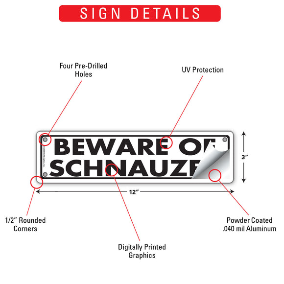 Beware Of Schnauzer Sign or Sticker (12" x 3")