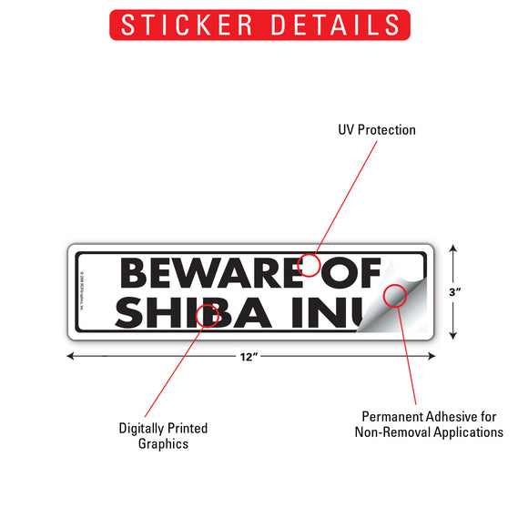 Beware Of Shiba Inu Sign or Sticker (12" x 3")